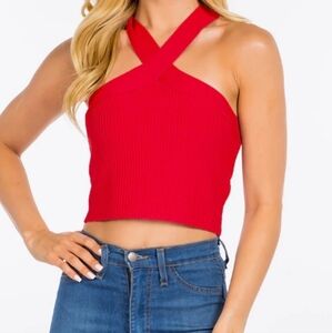 NWT House of Harlow 1960 Top Red Large Luxe Black Essentials
